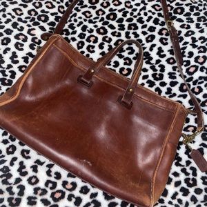 Coach brown leather briefcase / laptop case with shoulder strap and handles